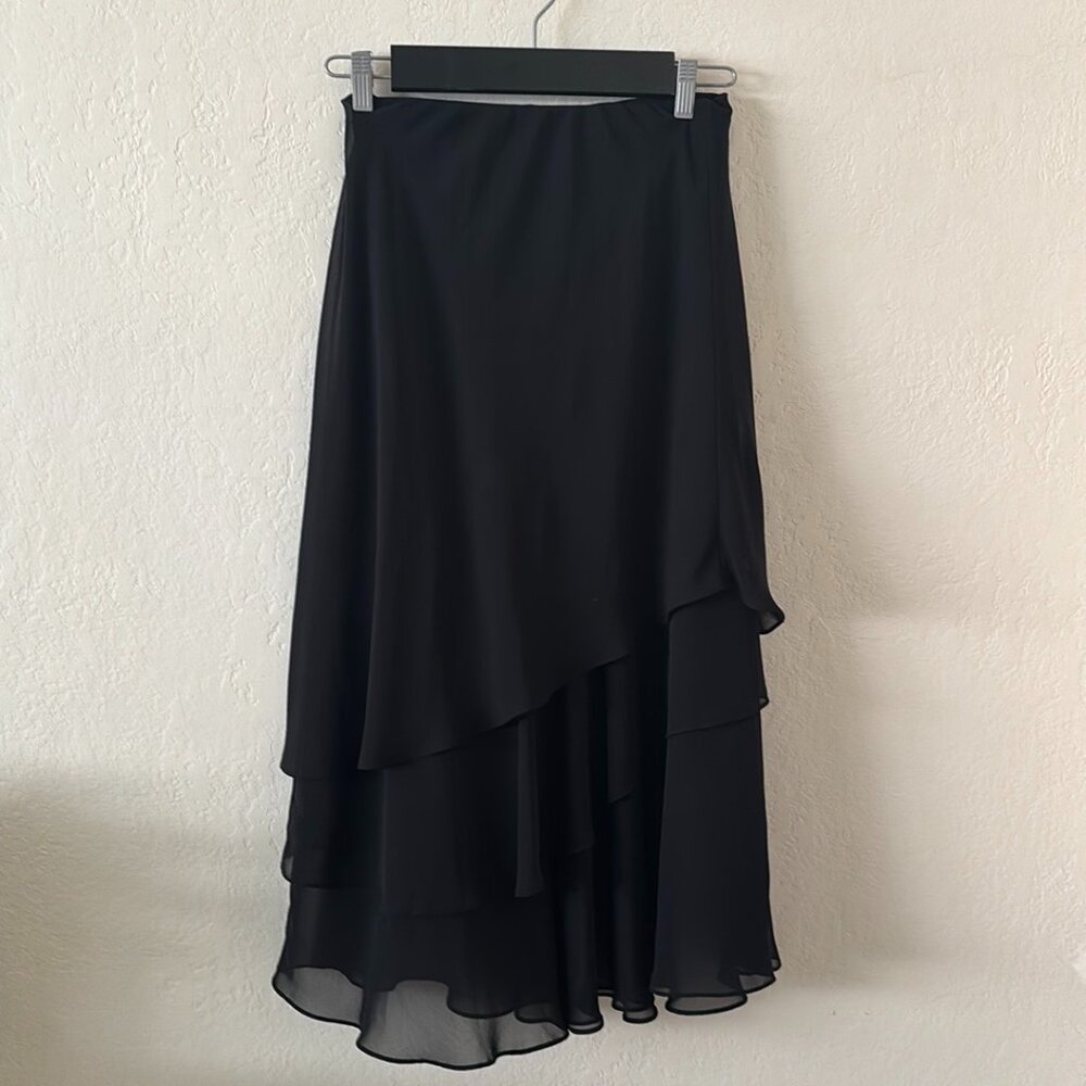 Vintage Alex Evenings Black Chiffon Layered Skirt - Size S